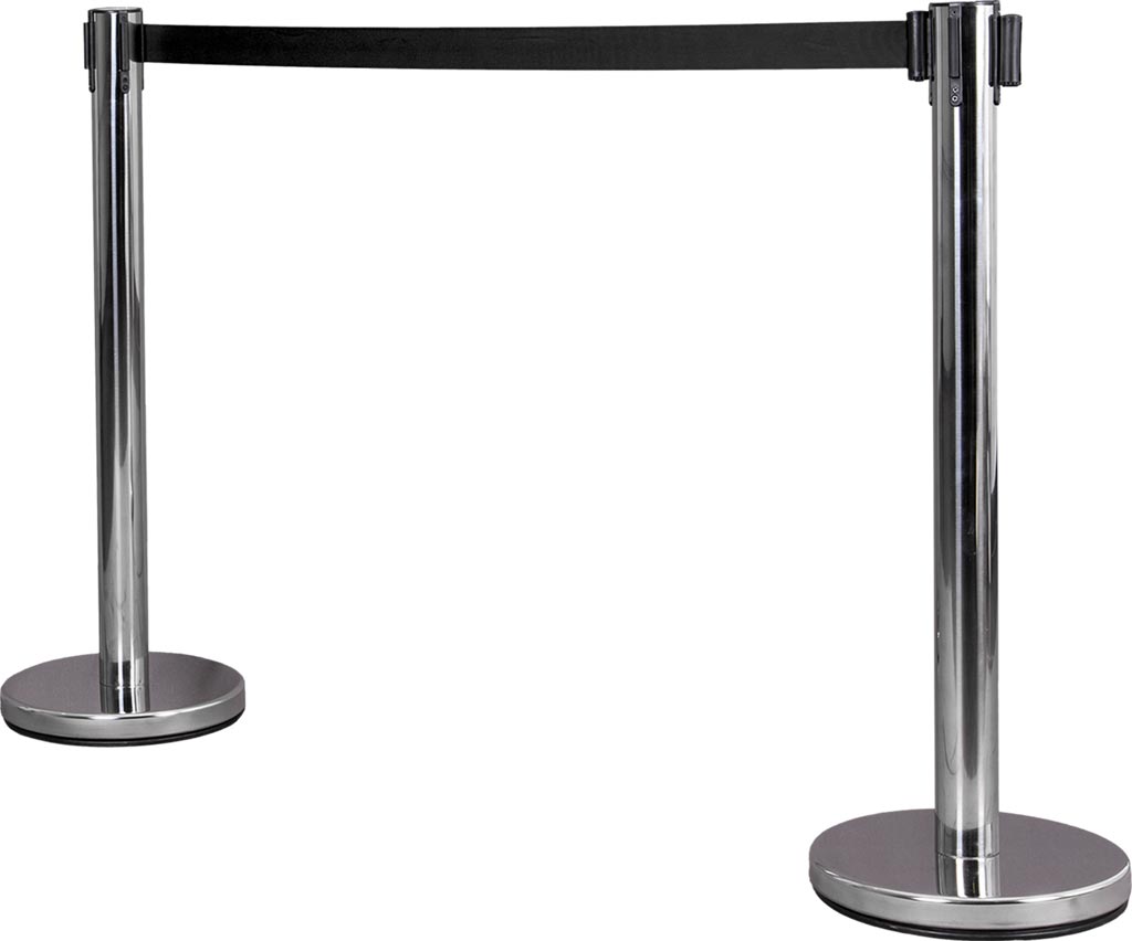 CHROME STEEL BARRIER POST WITH DURABLE POLYESTER TAPE