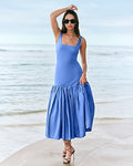 Express Mixed Media Scoop Neck Drop Waist Maxi Dress