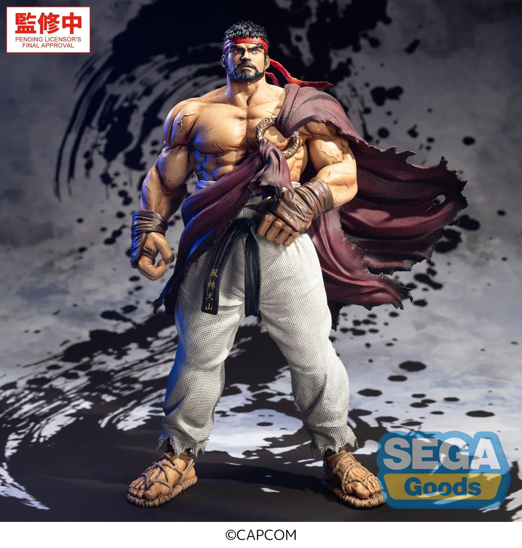 Street Fighter 6 FiGURiZMa Ryu Figure with red headband, muscular sculpt, torn outfit, and powerful fighting stance