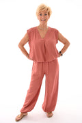 Tweedelig set korte pof top met studs zalm