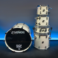 SONOR SQ2 5-piece drum kit in creme white with 22, 10, 12, 16-inch drums and 14-inch snare, front view