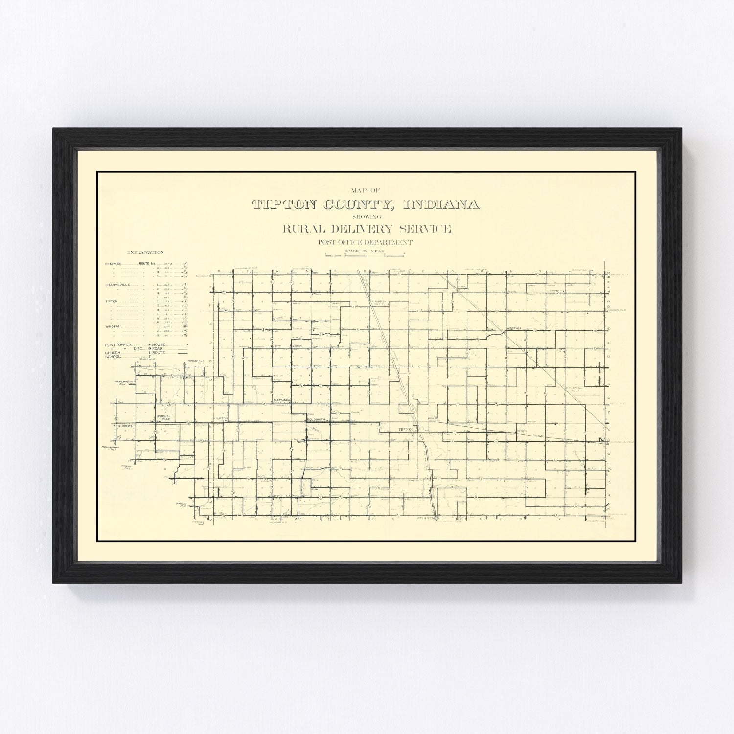 vintage map of Tipton County, Indiana, 1910