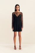 MONA BEADED LONG SLEEVE MINI DRESS - BLACK_F