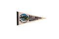 Vintage Bellingham Washington Mt Baker felt pennant, cream with blue, green, and black mountain graphic.