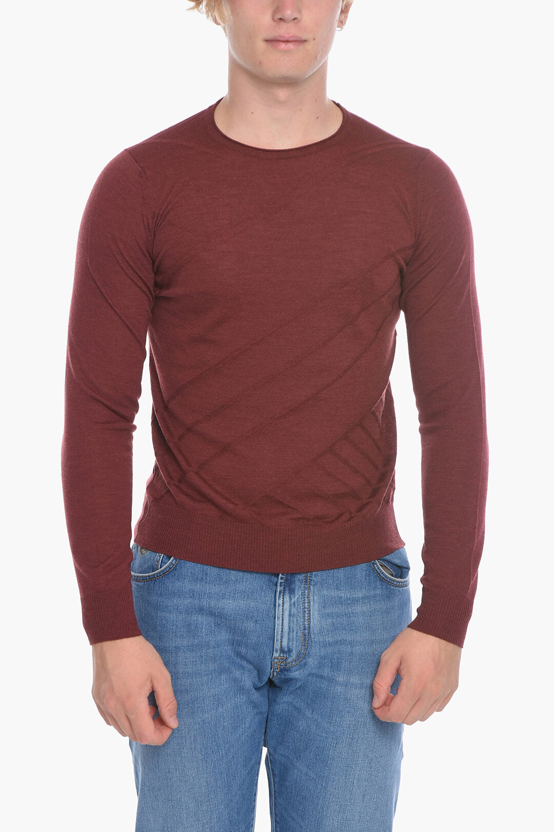 0850~Crew Neck Jacquard Virgin Wool Sweater