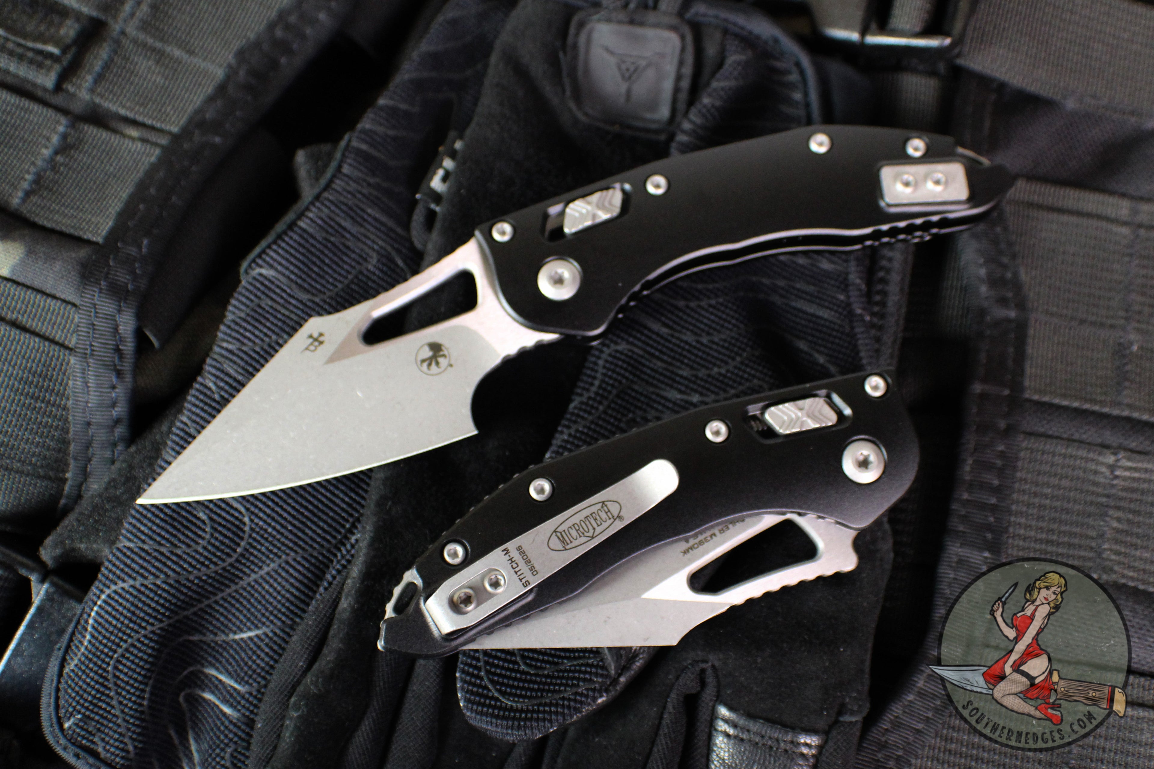 Microtech Stitch RAM LOK Knife- MINI- Black Aluminum Handle- Apocalyptic Blade 169MRL-10 AP