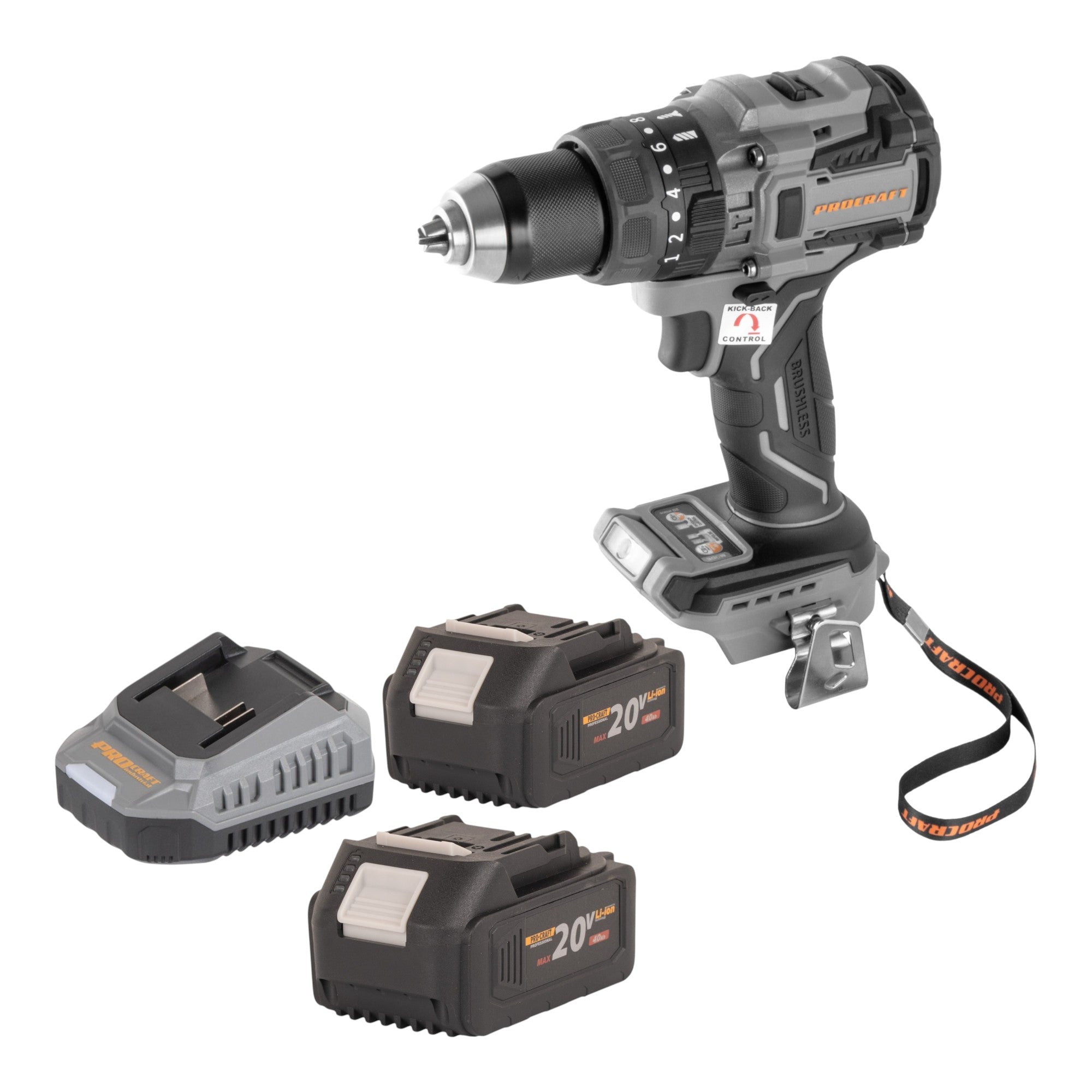 Procraft Industrial CD20B BB Akku Bohrschrauber 20 V 150 Nm Brushless 2x Akku 4 0 Ah Ladegeraet 0 - toolbrothers
