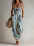 Striped Smocked Ruffled Straps Balloon Jumpsuit