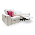 Full view of the DFS ‘Orka’ 3-seater sofa in Cream Plaza Linen fabric, featuring a modern design with integrated power recliners.