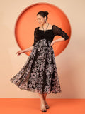 Antheaa Floral Chiffon Fit & Flare Smocked Midi Dress