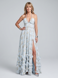 Alessia | Halter Neck Floral Beaded Strap Maxi Dress