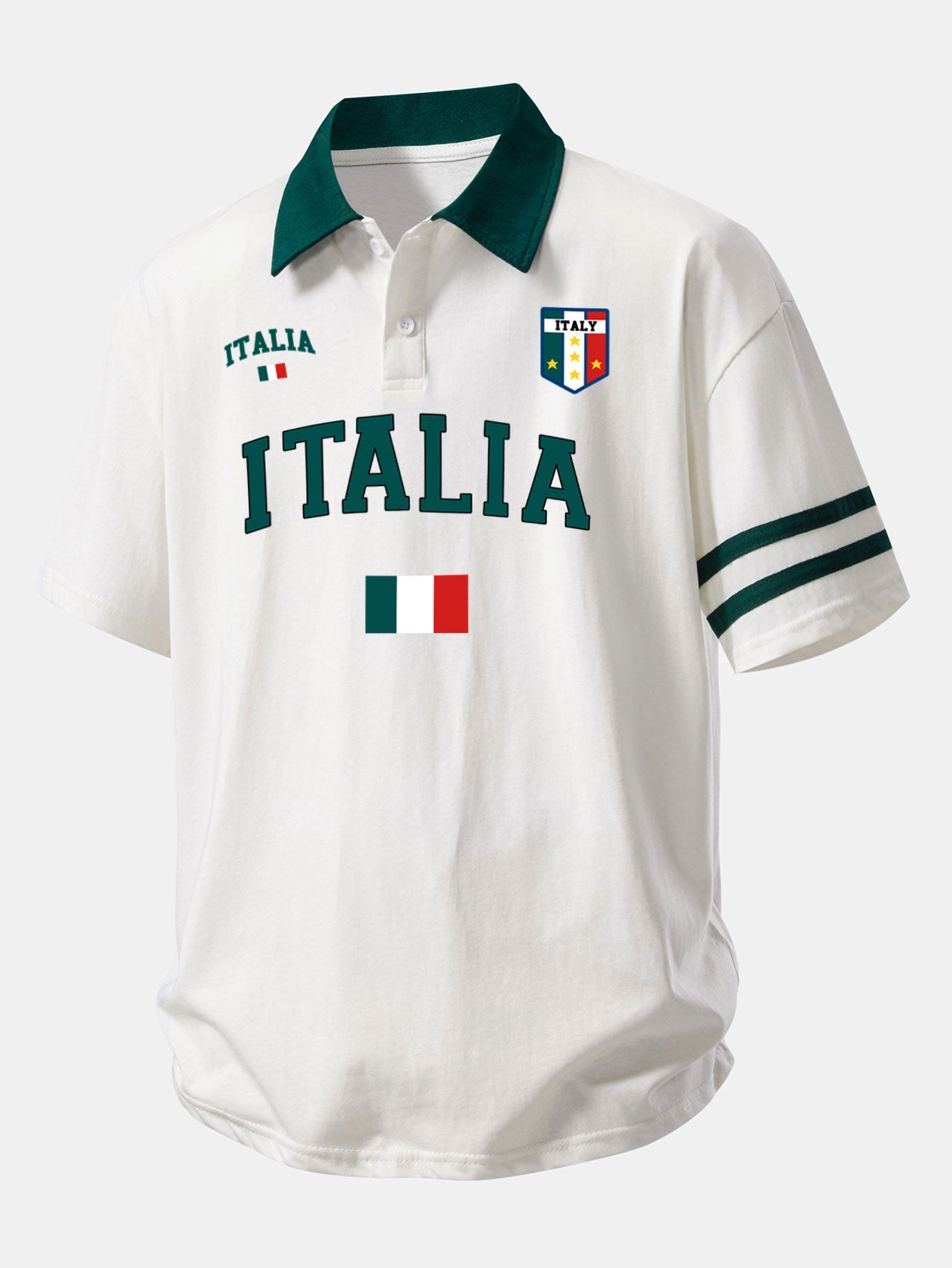 Relax Fit Italia Print Contrast Collar Polo Shirt