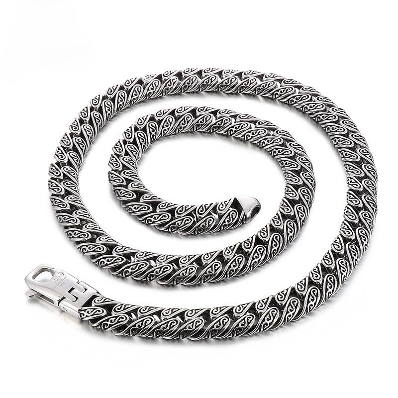Kemstone Distressed Buckle Cuban Chain – Titanium Steel Men's Punk Necklace with CZ Inlay KN232322
