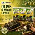 TAEKYUNG Olive Oil Seasoned Laver 4g*3pcs | Rich olive oil aroma, thin crisp texture, mild savory seaweed taste