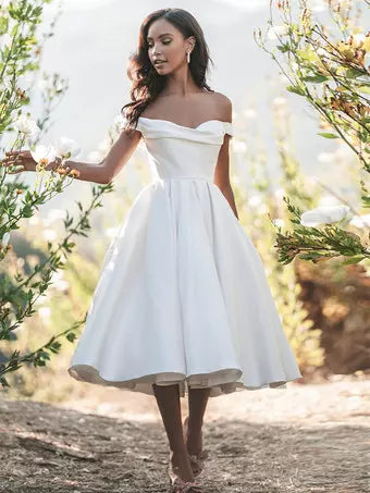 Short Wedding Dresses Off-The-Shoulder Sleeveless Short Tea-Length Bridal Dresses