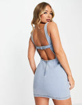 ASYOU buckle strap backless denim mini dress in bleach blue