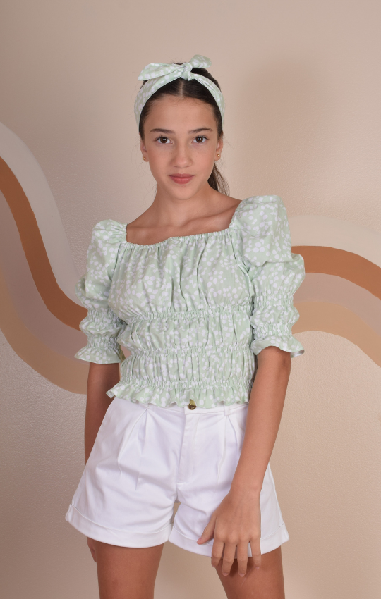 Camisa Verde Manga 3/4 Con Elasticos En Cintura