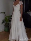 Elegant Ivory Chiffon Low Back A-Line Wedding Gown, Evening Gown, PD37673