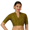 Women's Mehandi Cotton Silk Blended Readymade Saree Blouse with Collar (Design 2952)