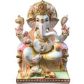 Multicolor Ganesha marble statue 24 inch with gold leaf, Ganapati idol for home temple