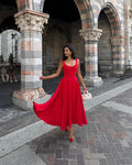 The Scarlett Midi Dress in Classic Red