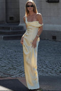 Asymmetrical Shoulder Backless Strapless Formal Dress
