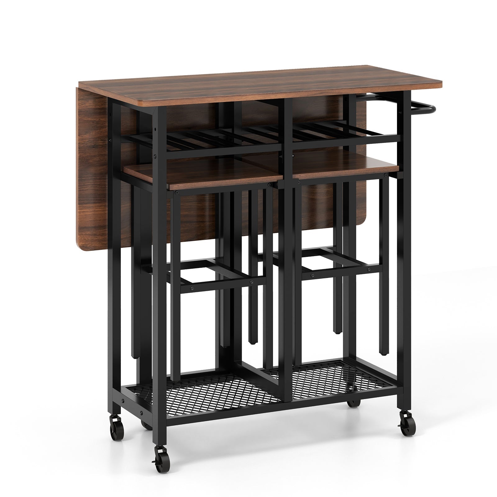 Extendable Dining Set, 3 Pieces - With 6-Bottle Wine Rack Feature - Perfect for Casual Gatherings and Dinner Parties