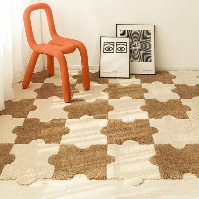 Yickyue Ins Style Puzzle Square Carpet Push Bedroom Room Tile Non-slip Mat for Living Room Rugs 30*40CM 49*66CM DIY