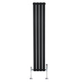 Radiateur plat noir à 1 panneau, dimensions 1600 x 280 mm, avec vannes chromées, design moderne et lignes épurées