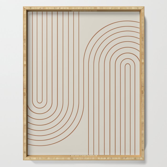 Minimal Line Curvature VI Earthy Natural Mid Century Modern Arch Abstract Serving Tray Gallery Image 1