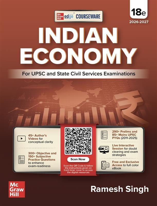 Indian Economy Courseware, 18e by Ramesh Singh for UPSC 2026 | 250+ Solved Online Prelims PYQs (2011-2025) | 80+ Online Mains PYQs (2013-2024) | 45+ Author Videos | Economic Survey & Union Budget