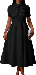 Memoriesea Women's Elegant Casual Short Sleeve Work Party A-Line Dress with Pockets