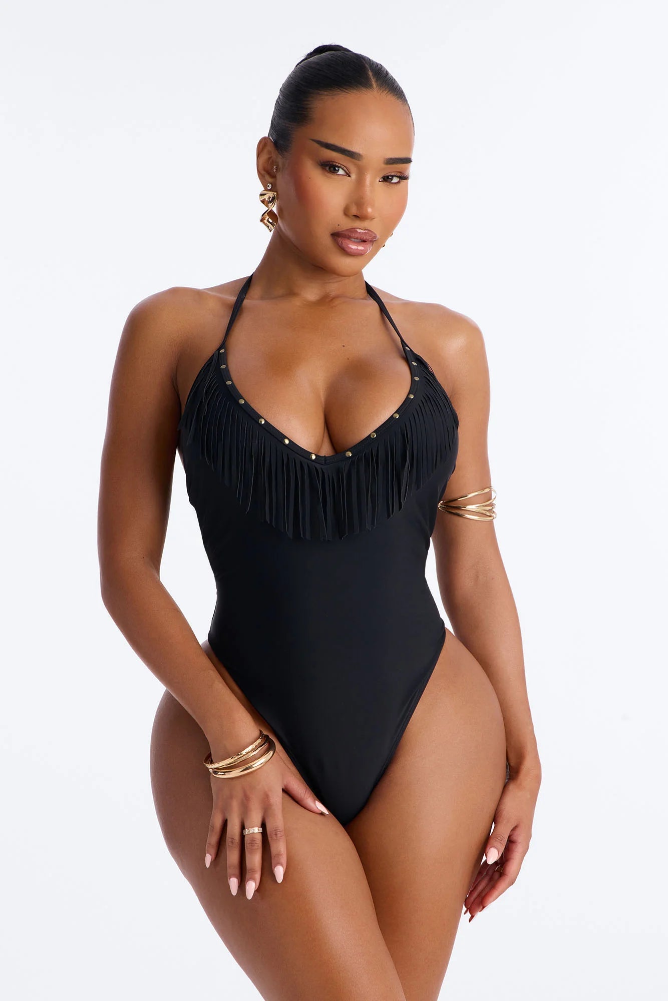 Offshore Crush 1 Piece Fringe Swimsuit - Black