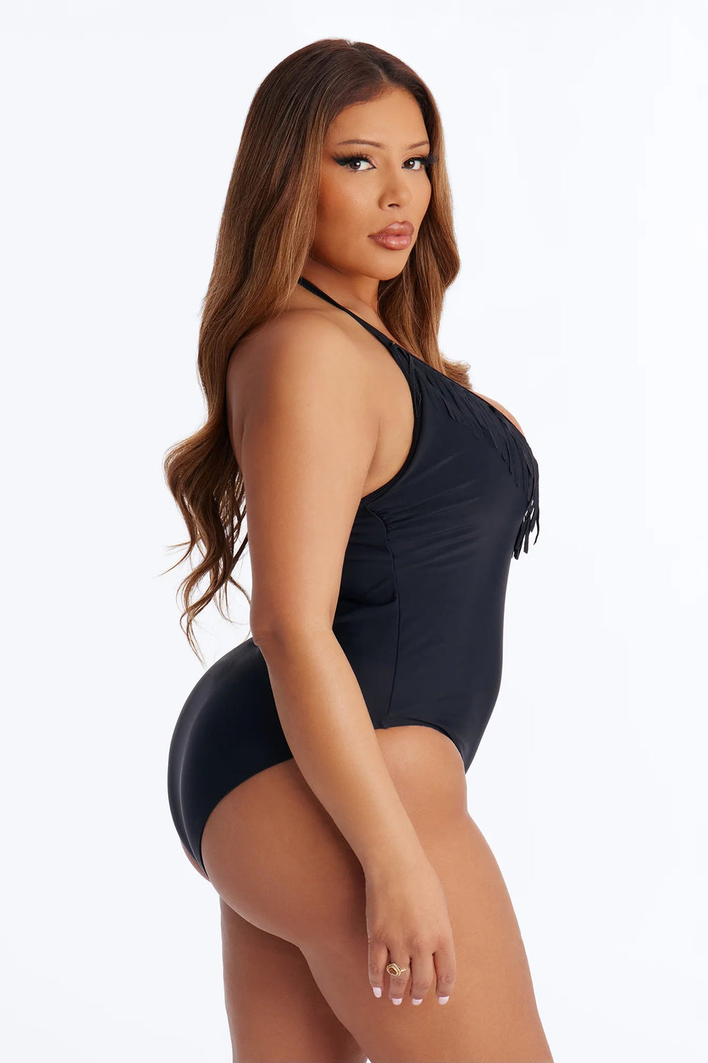 Offshore Crush 1 Piece Fringe Swimsuit - Black