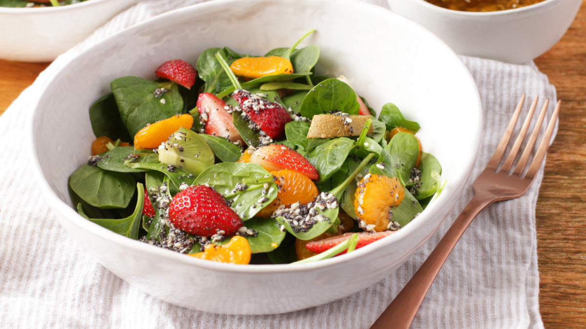 Spinach, Strawberry, Mandarin Salad With Poppy Seed Dressing