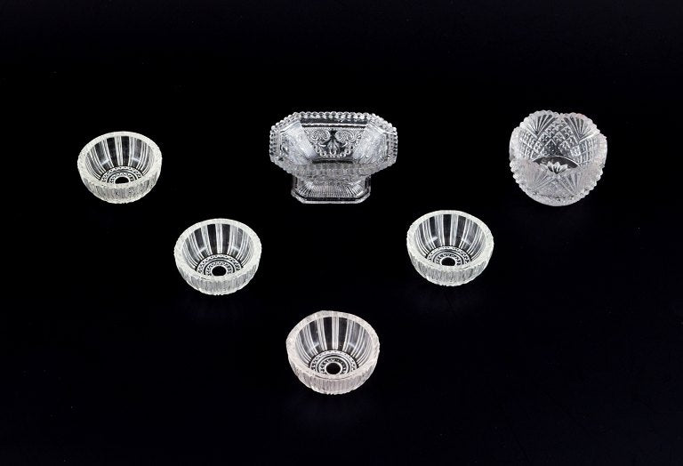 Fåglavik Glasbruk (1874-1980), Sweden. Six salt cellars in handmade clear glass.