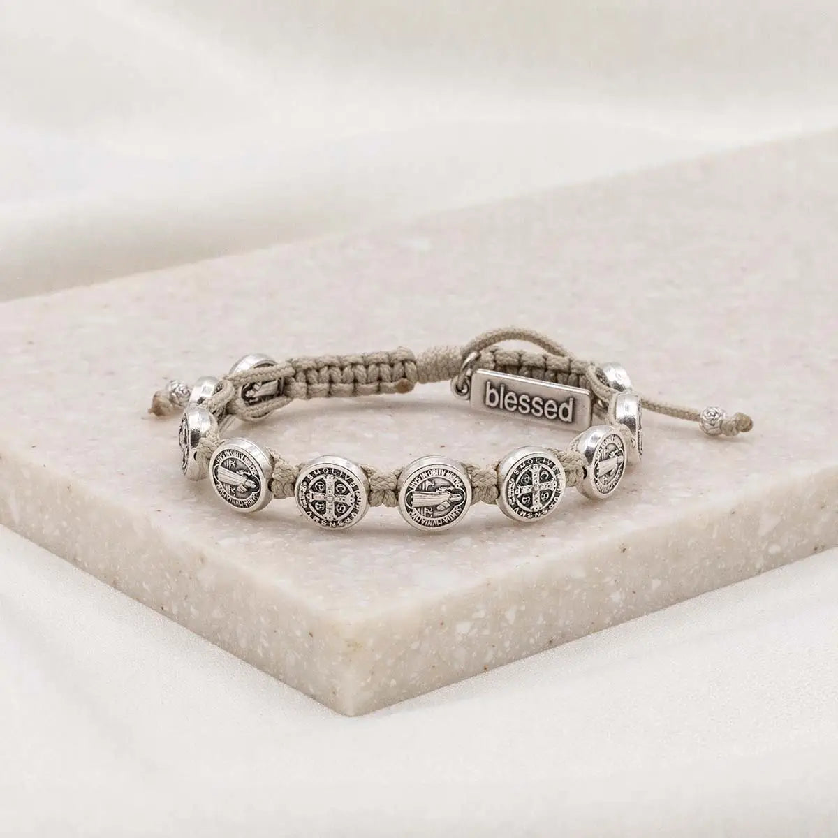 My Saint My Hero - Confirmation Blessing Bracelet  (Tan / Silver)