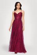 "Rory" Glitter Mesh Draped Sweetheart Neckline Floor Length Dress