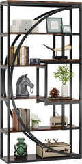 Boekenkast - Boekenrek met 5 Planken - Industrieel Vintage - Geometrisch Ontwerp - Bruin en Zwart - 80 x 30 x 180 cm