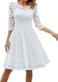 JASAMBAC White Lace Dress for Women Elegant Fit and Flare Cocktail Formal Dresses for Wedding Guest White M