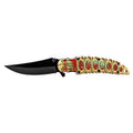 4.75" Embossed Skeleton Skull Trailing Point Folding Pocket Knife - Red