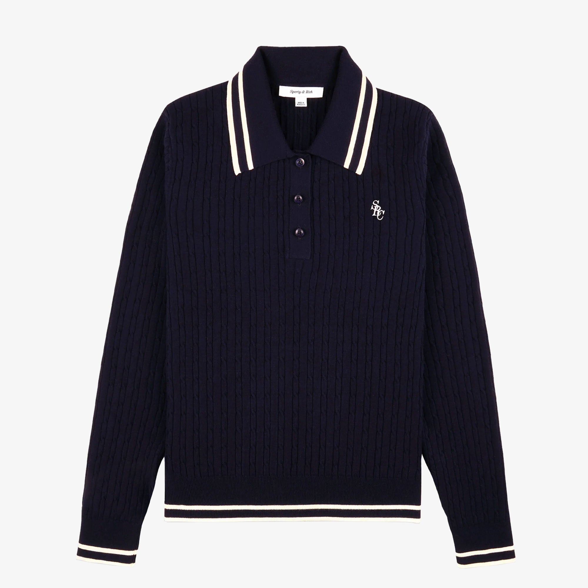 SPORTY & RICH | SRC CABLEKINT POLO { NAVY/CREAM