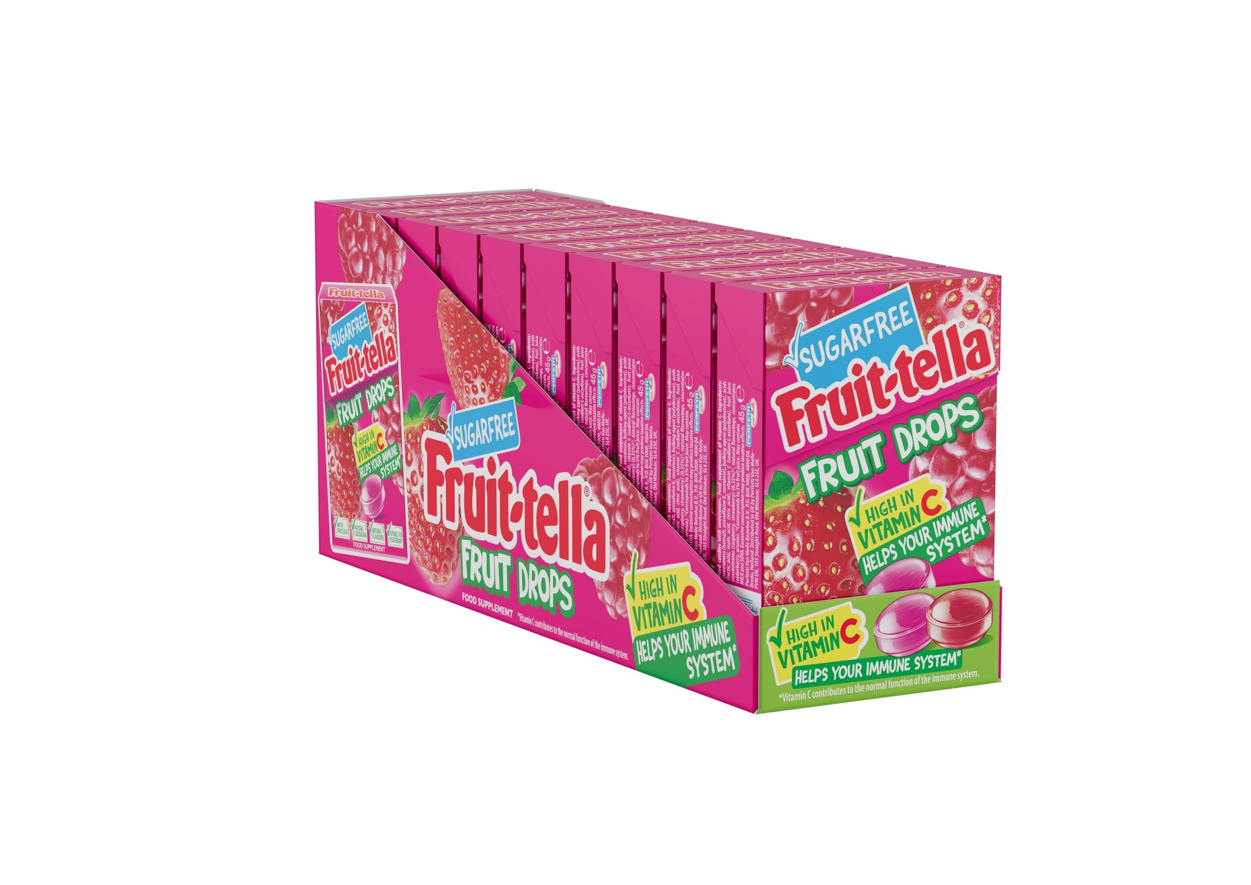 Fruittella Fruit Drops - Sugar Free Red Berry Mix Sweets | Pack of 10 | High in Vitamin C