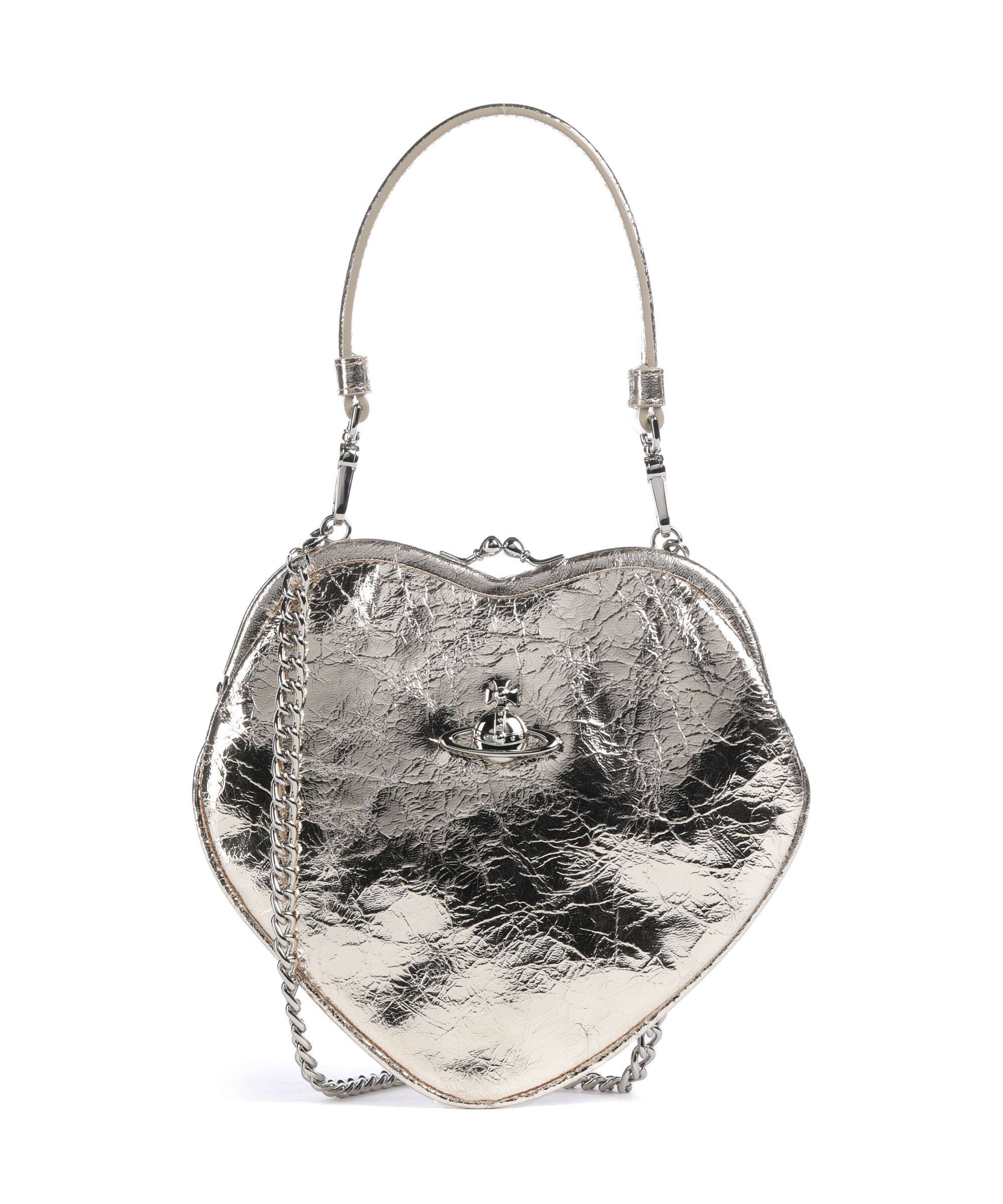 Vivienne Westwood Belle Heart Frame Metallic Crinkle Shoulder bag gold