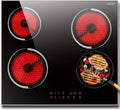 Jessier Electric Cooktop 24 Inch - 4 Burner Drop-in Electric Ceramic Cooktop, Electric Stove Top with Glass Protection Metal Frame, 9 Heating Level, 6000W, 220-240V for Hard Wire(No Plug)