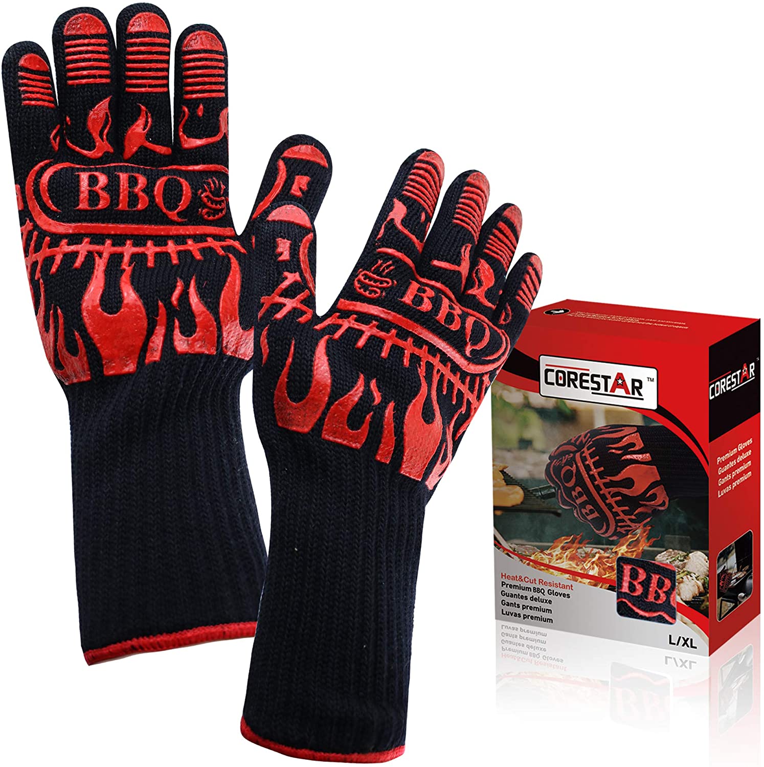BBQ Grill Gloves, Premium Extreme Heat Resistant Up to 932℉, Great for BBQ, Oven and Grill, Non Slip, Silicone, Washable, Safe for Cooking, Grilling, Baking, 1 Glove - GPS Gloves