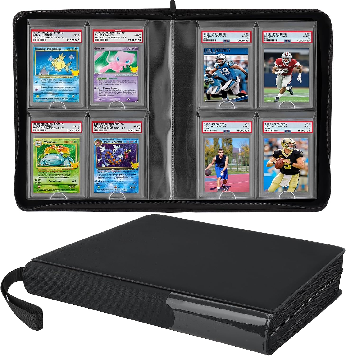 Graded Card Binder, 4 Pocket Slab Binder, Holds 40 Graded Slabs, Ringless PSA Cards Binders with Hand Strap and Side Label Pocket, PSA Slab Case, Premium Graded Card Holder for PSA, CGC Slabs
