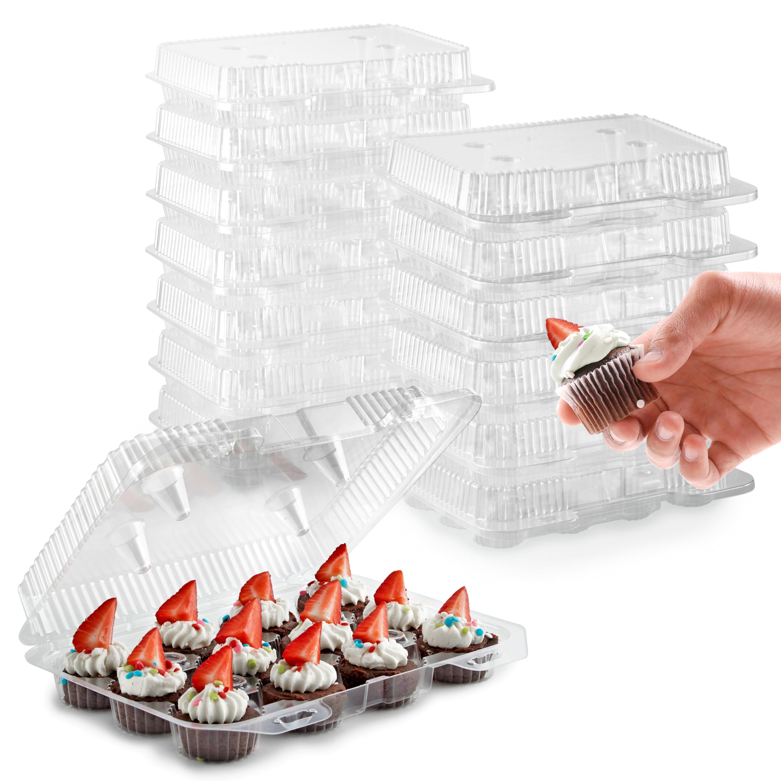 Stock Your Home Mini Disposable Plastic Cupcake Containers (20 Pack) 12 - Count Tray Compartment, Small Or Mini Cupcakes Box/Hol