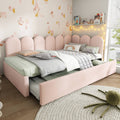 3ft Single Daybed with Pull-Out Bed – Velvet Sofa Bed, Metal Frame, Pink