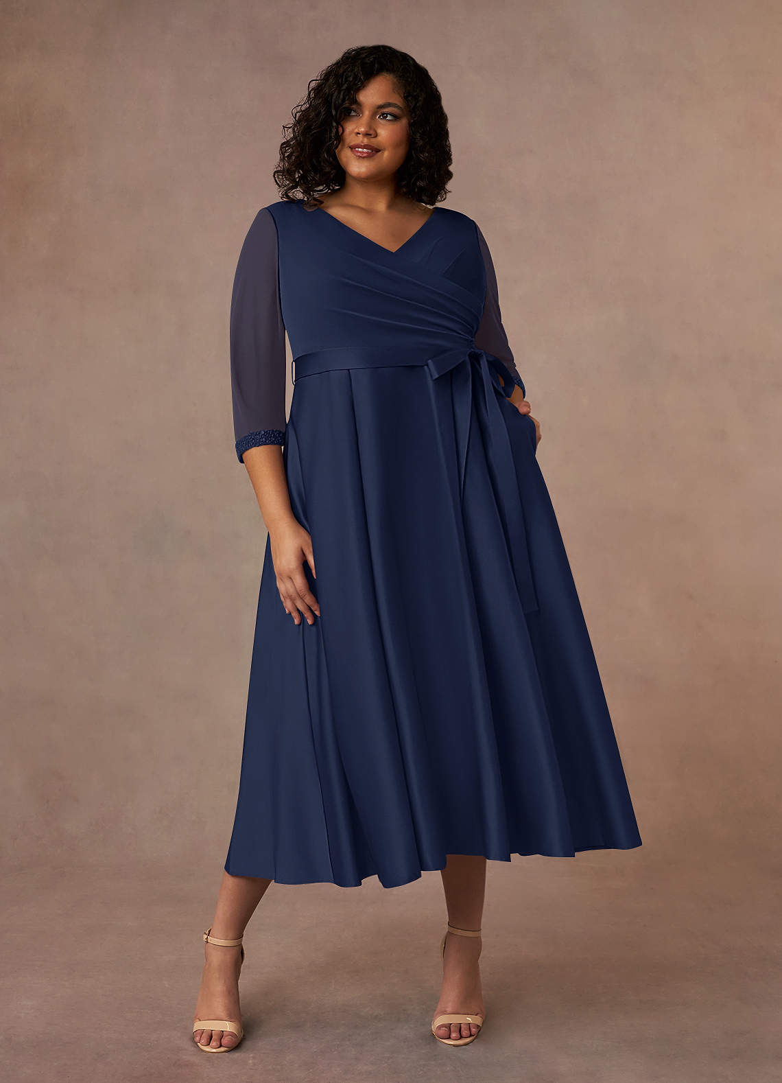 Azazie A-Line/Princess V-Neck Tea-Length Mesh Mother of the Bride or Groom Dresses